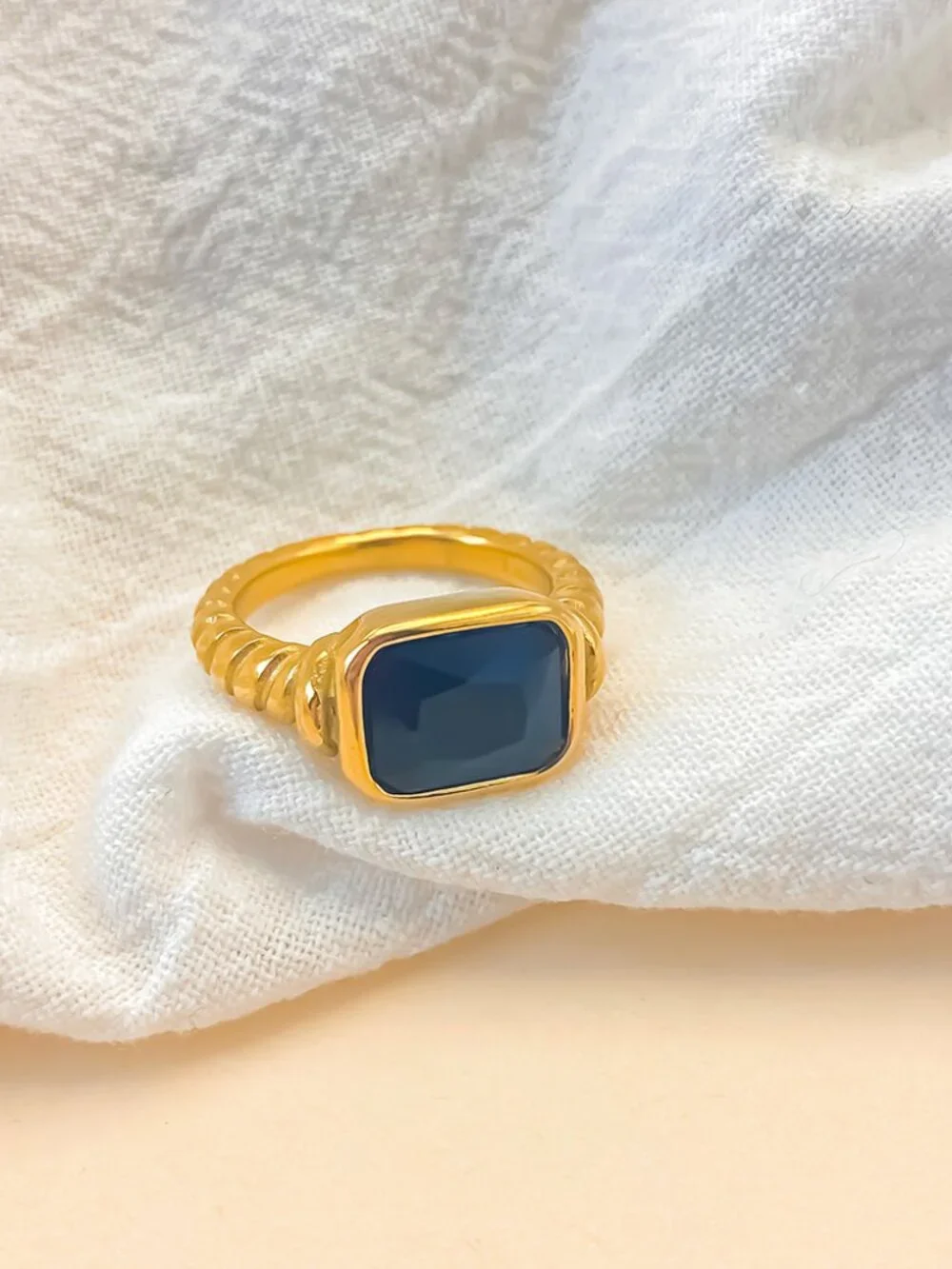18K Gold Plated Black Statement Ring Braided Band Stainless Steel Coctail Ring